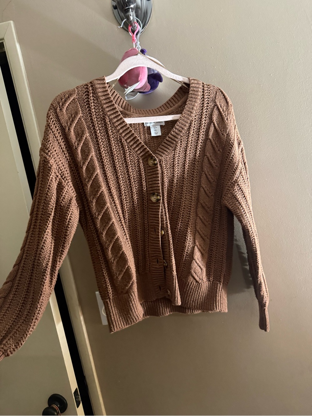 Cozy Cable-Knit Button Cardigan Sweater - Brown